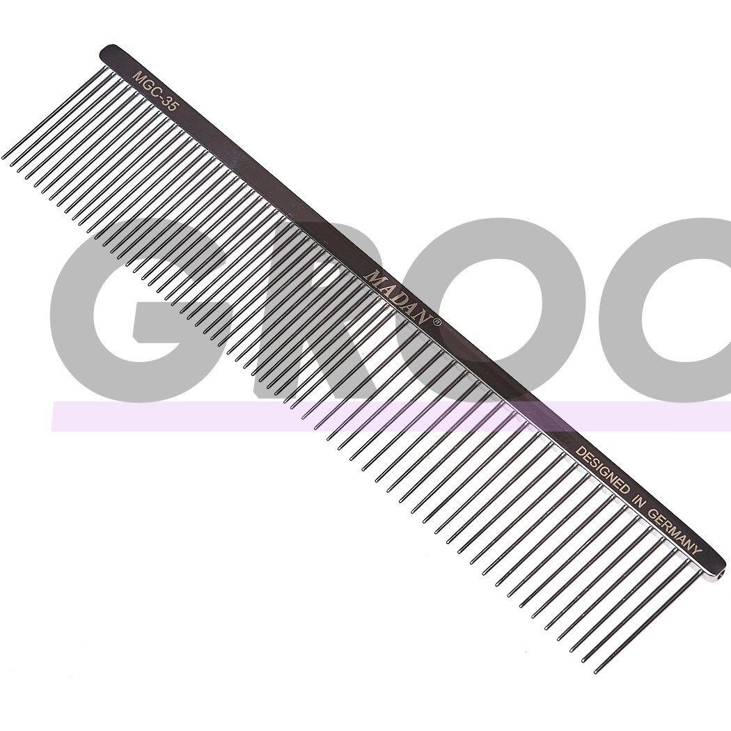 "Madan Professional Steel Comb 19cm" - profesionalios metalinės šukos su 50/50 mišriais dantų tarpais