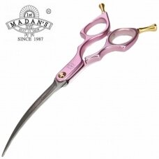 Madan Curved Pet Grooming Scissors 6" – profesionalios, itin lengvos lenktos žirklės, pagamintos iš japoniško nerūdijančio plieno, aliuminio rankena - rožinė