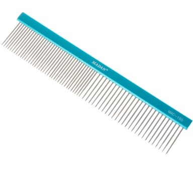"Madan Professional Light" šukos 19 cm - profesionalios, lengvos šukos su aliuminine rankena ir mišriais dantų tarpais, 2,8 cm ilgio kaiščiais - Mėlyna spalva
