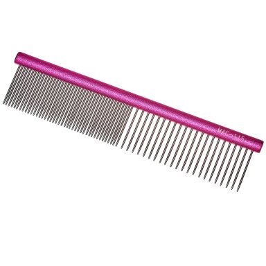"Madan Professional Mini Light Face Comb 11,5 cm - profesionalios ir lengvos mini šukos su aliuminio rankena ir mišriais dantų tarpais - Spalva: Rožinė