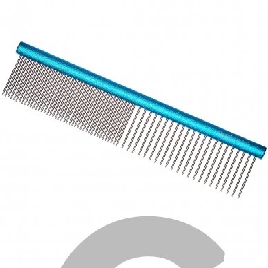 "Madan Professional Mini Light Face Comb" 11,5 cm - profesionalios ir lengvos mini šukos su aliuminio rankena ir mišriais dantų tarpais - Mėlyna spalva
