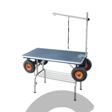 Mobilus kirpimo stalas, ant didelių pripučiamų ratų, stalviršis Mėlynas 110x60cm Mobilus kirpimo stalas, ant didelių pripučiamų ratų, stalviršis Mėlynas 110x60cm