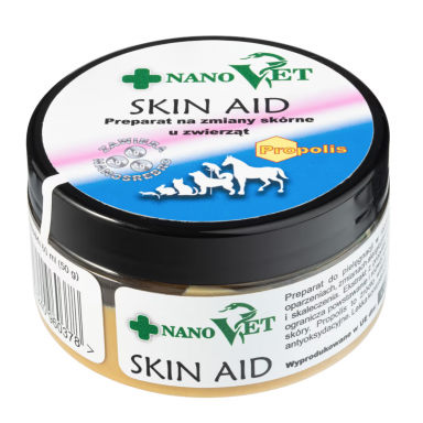 Nano Vet Skin Aid 60 мл - крем для лечения кожных поражений у животных, с прополисом и наносеребром