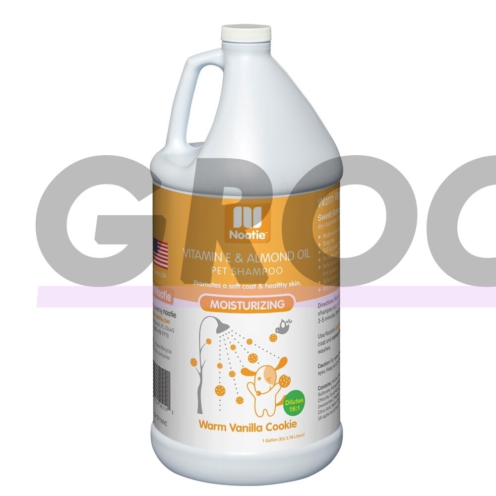 Nootie Warm Vanilla Cookie Shampoo 3,8 l - drėkinamasis šampūnas šunims su vitaminu E ir migdolų aliejumi, sausainių kvapas, koncentratas 1:16