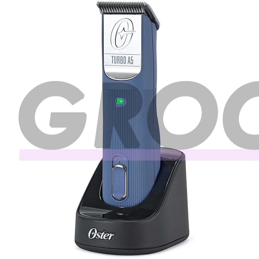 Oster Cordless Turbo A5 – belaidė kirpimo mašinėlė su galimybe dirbti prijungus laidą + Oster peiliukas Nr. 10 + papildomas akumuliatorius.