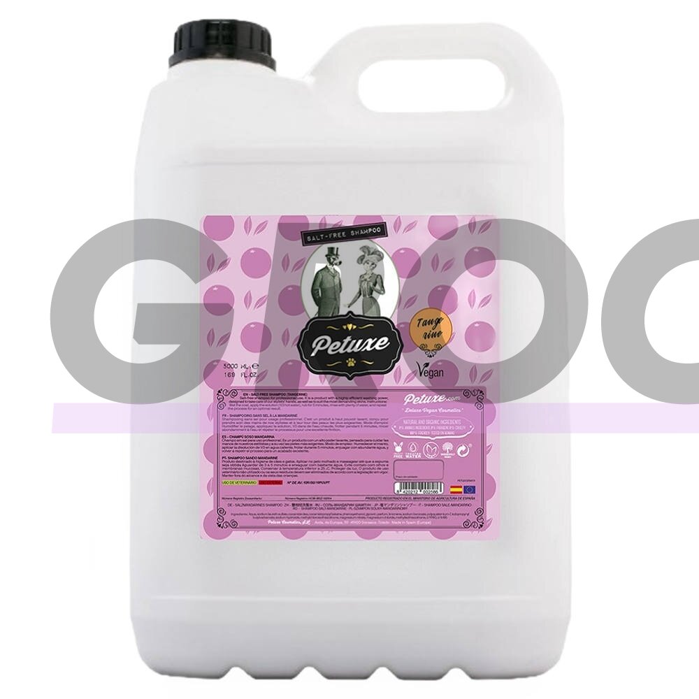 Petuxe Salt-free Shampoo 5L - Veganiškas šampūnas su mandarinais ir provitaminu B5, be druskos, koncentratas 1:3