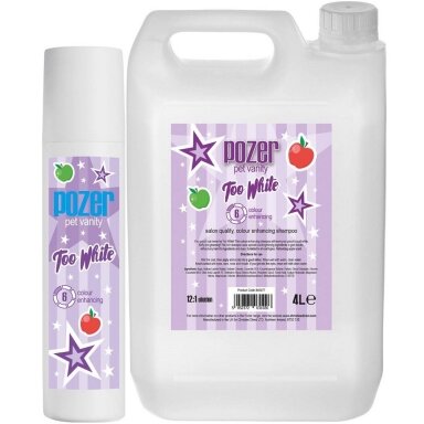 Pozer Too White Shampoo - Šampūnas, kuris paryškina natūralią kailio spalvą, koncentratas 1:12 - 300ml. Pozer Too White Shampoo - Šampūnas, kuris paryškina natūralią kailio spalvą, koncentratas 1:12 - 300ml.