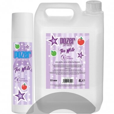 "Pozer Too White Shampoo" - šampūnas natūraliai kailio spalvai pašviesinti, koncentratas 1:12 - talpa: 4L