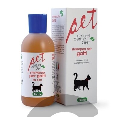Šampūnas katėms - raminantis ir drėkinantis su ramunėlėmis ir malva - 200ml Šampūnas katėms - raminantis ir drėkinantis su ramunėlėmis ir malva - 200ml