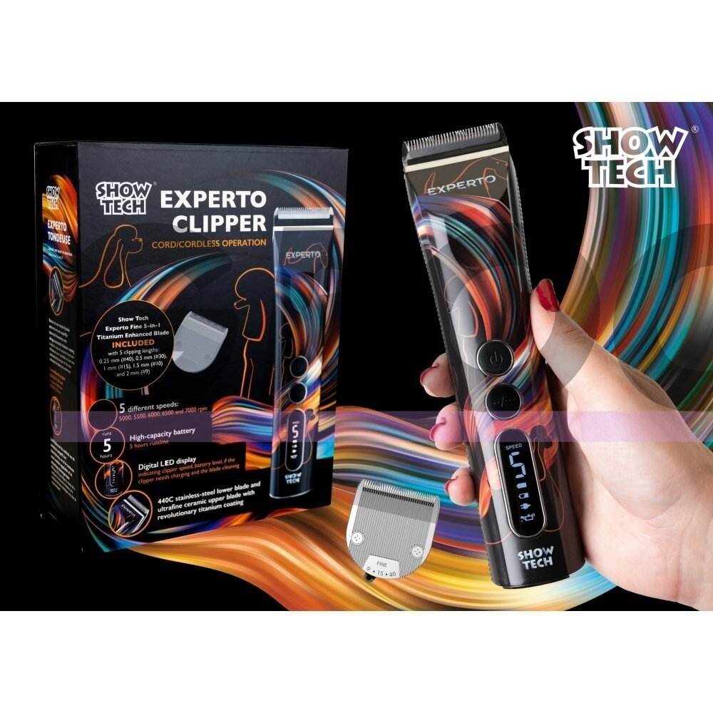 Show Tech Experto Cordless Clipper - belaidė 5 greičių kirpimo mašinėlė su reguliuojamais ašmenimis