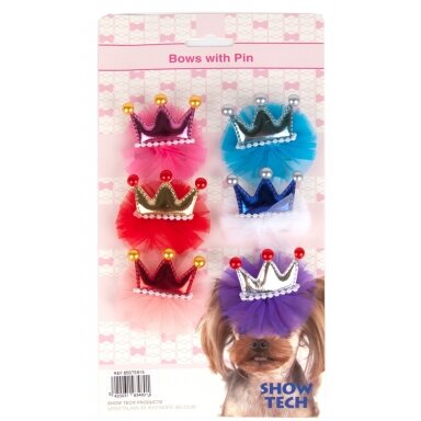 Show Tech Royal Delux Bows 6 szt. - urocze kokardki na spince w kształcie korony z tiulem