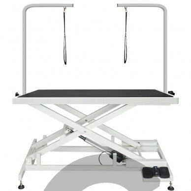 "Shernbao" - stalas su elektriniu pakėlimu, juodas stalviršis su balta konstrukcija, 125x65 cm, aukščio reguliavimas 29-109 cm