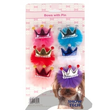 Show Tech Royal Delux Bows 6 szt. - urocze kokardki na spince w kształcie korony z tiulem Show Tech Royal Delux Bows 6 szt. - urocze kokardki na spince w kształcie korony z tiulem