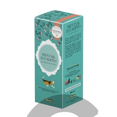 Šunų šampūnas su mėtomis ir eukaliptu - gaivinantis ir valantis, tinka visų tipų kailiui - 200ml Šunų šampūnas su mėtomis ir eukaliptu - gaivinantis ir valantis, tinka visų tipų kailiui - 200ml