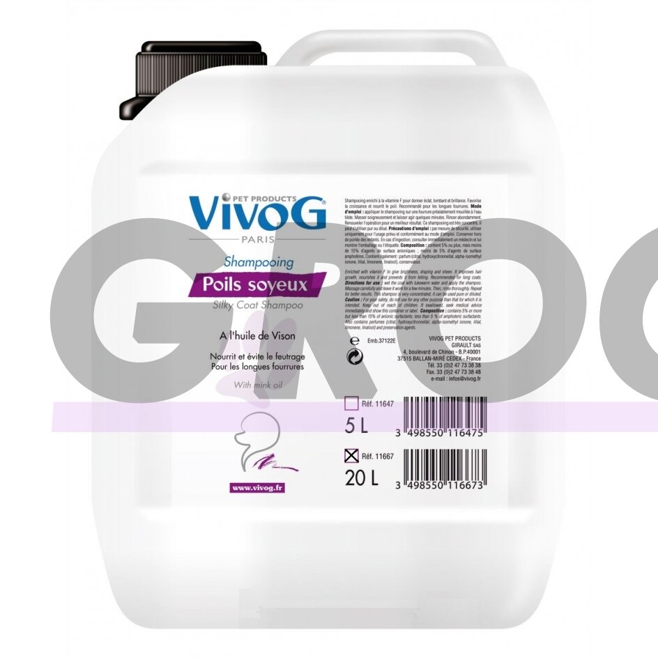 Vivog Poils Soyeux - šampūnas su audinės aliejumi ir vitaminu F - Talpa: 20L Vivog Poils Soyeux - šampūnas su audinės aliejumi ir vitaminu F - Talpa: 20L