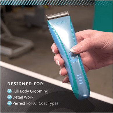 Wahl Motiva2 Blue Ivy Cordless Clipper – belaidė šunų ir kačių kirpimo mašinėlė, mėlynos spalvos. 4 Wahl Motiva2 Blue Ivy Cordless Clipper – belaidė šunų ir kačių kirpimo mašinėlė, mėlynos spalvos. 4