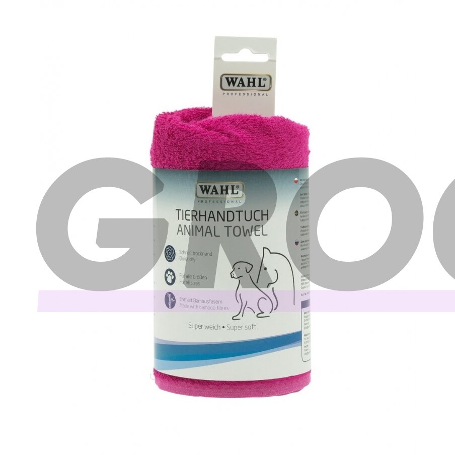 Wahl Dog Towel 61x61cm - minkštas, rožinis rankšluostis su medvilnės ir bambuko pluoštais