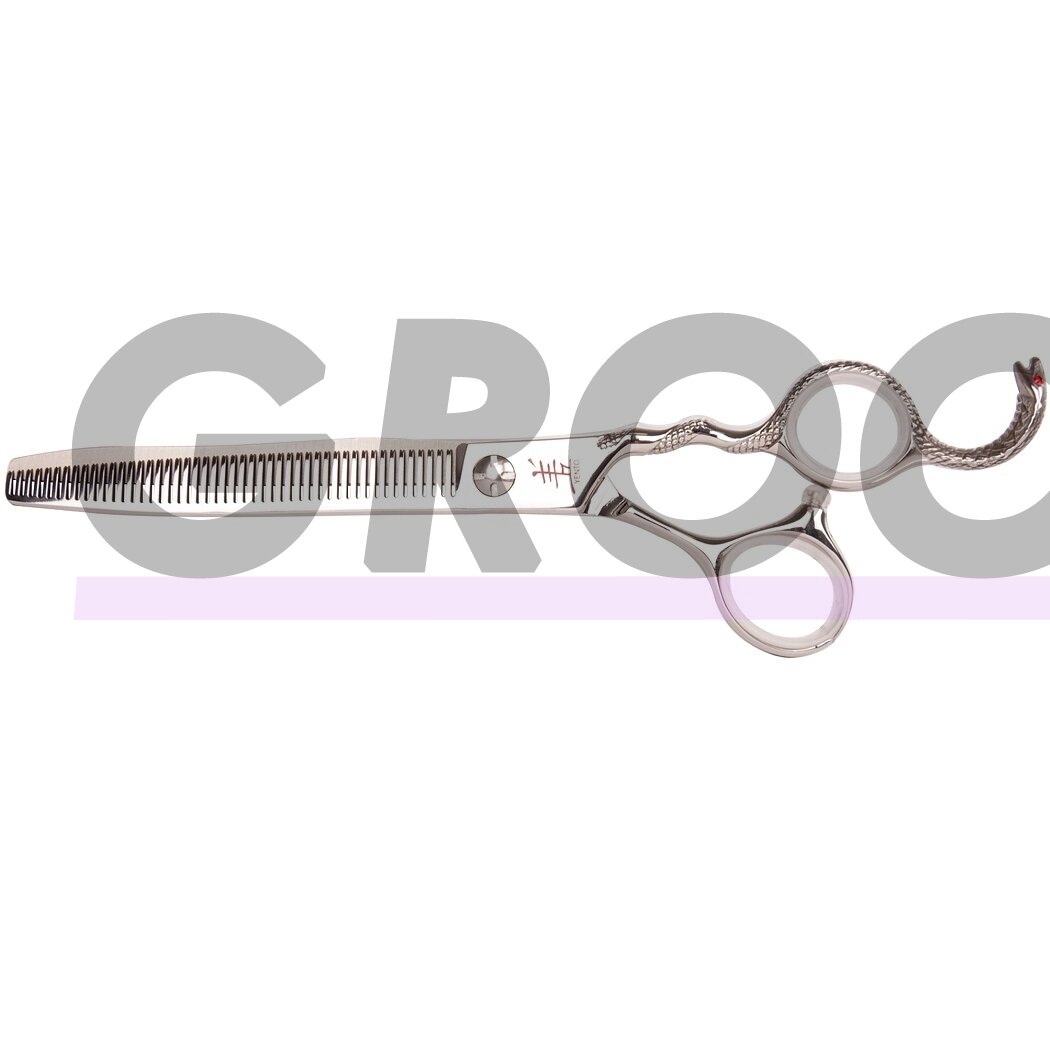 Yento Cobra Thinning 7 "- aukščiausios kokybės profesionalios vienpusės filiravimo žirklės su kobalto 48 dantukais, dekoratyvine rankena 1 Yento Cobra Thinning 7 "- aukščiausios kokybės profesionalios vienpusės filiravimo žirklės su kobalto 48 dantukais, dekoratyvine rankena 1