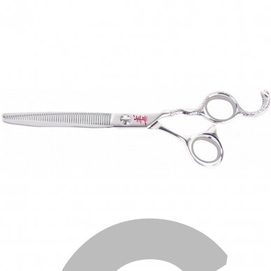 Yento Cobra Thinning 7 "- aukščiausios kokybės profesionalios vienpusės filiravimo žirklės su kobalto 48 dantukais, dekoratyvine rankena Yento Cobra Thinning 7 "- aukščiausios kokybės profesionalios vienpusės filiravimo žirklės su kobalto 48 dantukais, dekoratyvine rankena