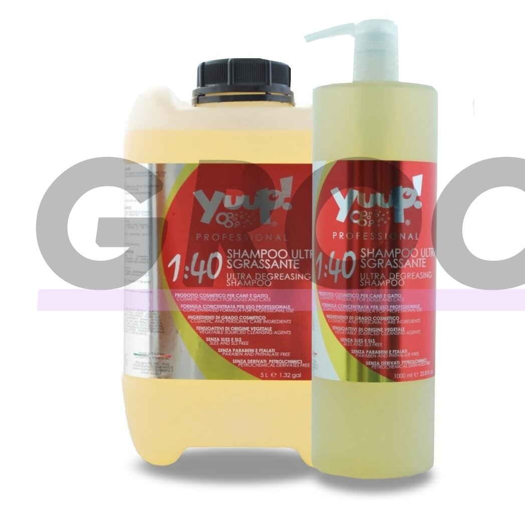 Yuup! Professional Ultra Degreasing Shampoo - profesionalus, efektyviai nuriebalinantis, šampūnas kruopščiam kailio valymui. Talpa: 5L