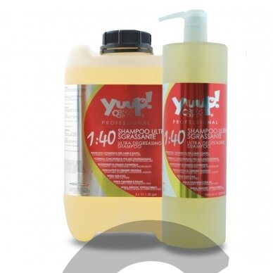 Yuup! Professional Ultra Degreasing Shampoo - profesionalus, efektyviai nuriebalinantis, šampūnas kruopščiam kailio valymui. Talpa: 5L