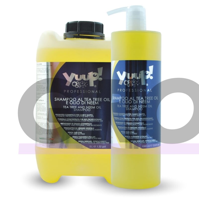 Yuup! Professional Tea Tree and Neem Oil Shampoo - profesionalus šampūnas, atbaidantis blusas, erkes ir kitus vabzdžius. Talpa: 5L