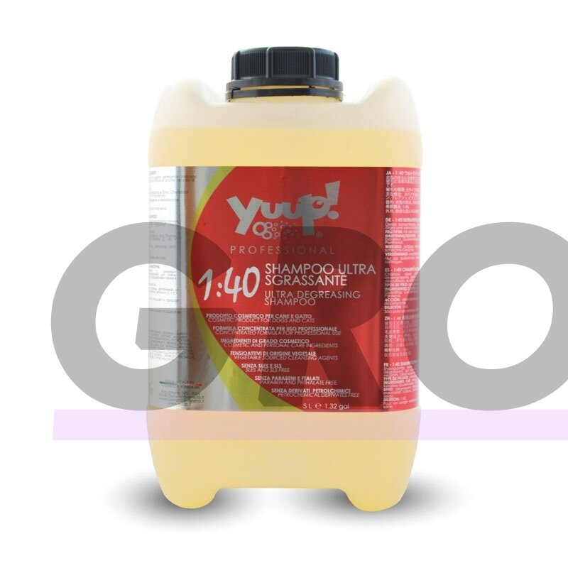 Yuup! Professional Ultra Degreasing Shampoo - profesionalus, efektyviai nuriebalinantis, šampūnas kruopščiam kailio valymui. Talpa: 10L